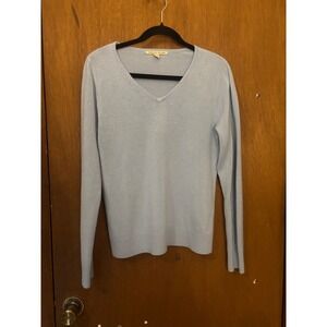 Carolyn Taylor Womens Light Blue V Neck Rhinestone Sweater Size Medium